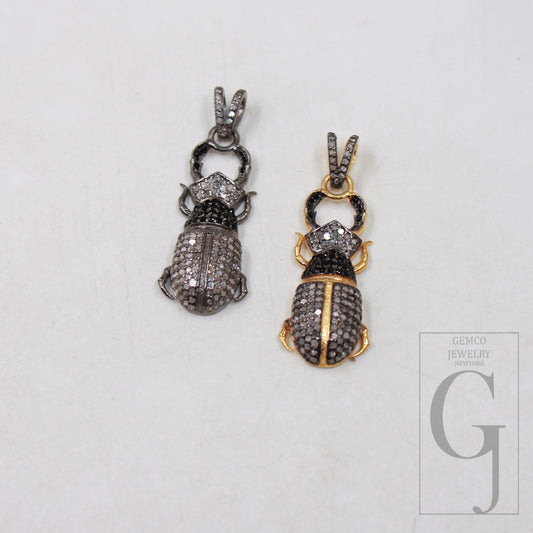 1pc Beetle designer rose cut pave diamond pendant 925 sterling silver handmade stylish black diamond insect pendant jewelry ready to ship