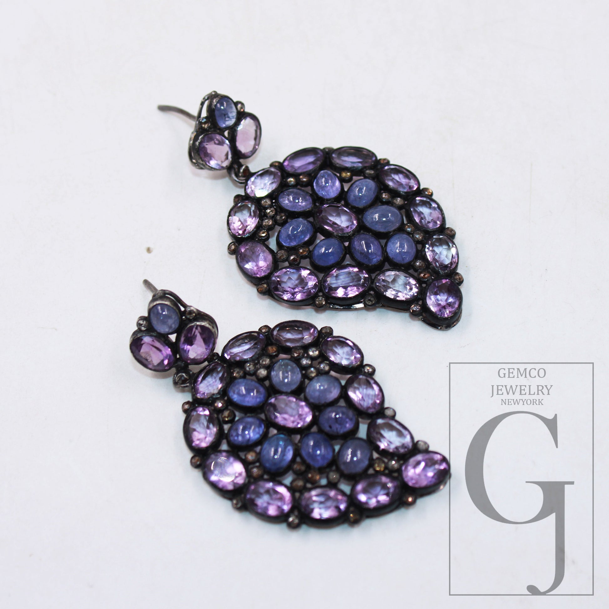 Beautiful Amethyst tanzanite earring designer Rosecut pave diamond earring sterling silver handmade silver finish diamond earring jewelry