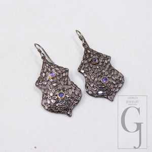 1 Pair Polki diamond tanzanite earring designer Rosecut slice diamond  sterling silver handmade silver finish flat diamond earrings jewelry