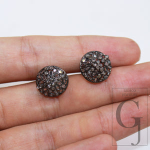 1 pair round shape Antique polki diamond 925 sterling silver handmade diamond pave stud slice diamond earrings jewelry tops