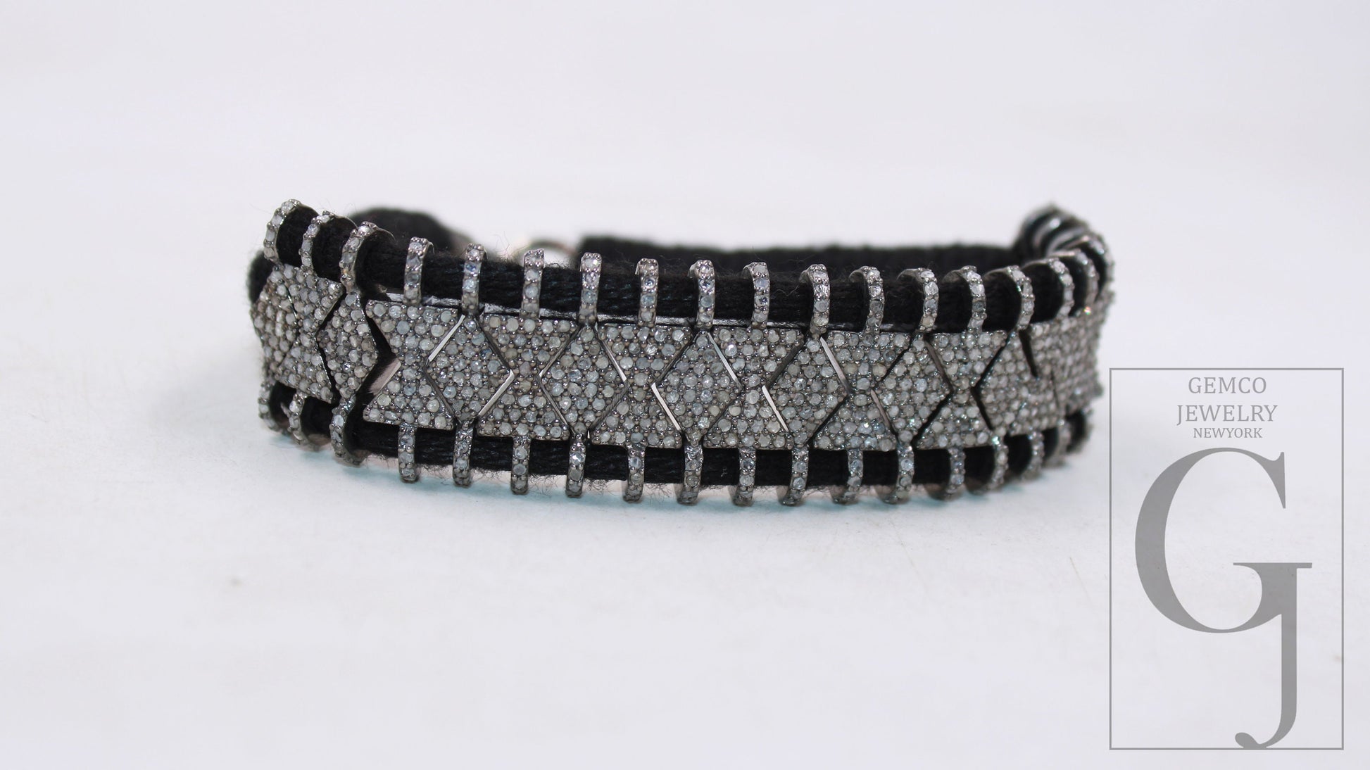 1pc Antique macrame bracelet Rosecut pave diamond thread bracelet sterling silver handmade diamond Macramé Bracelet black thread bracelet