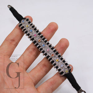 Natural multi sapphire design thread bracelet Rosecut pave diamond thread bangle bracelet sterling silver handmade finish bracelet jewelry