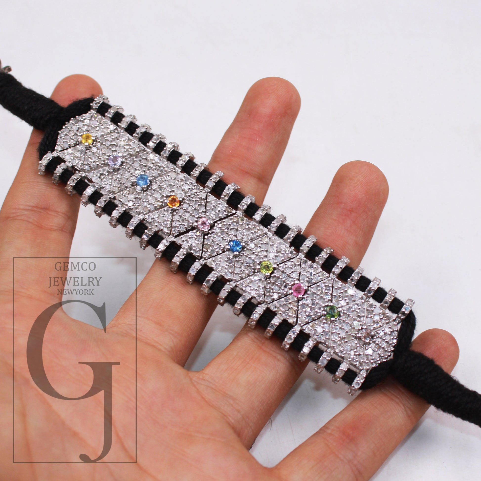 1pc Natural multi sapphire design thread bracelet Rosecut diamond thread bangle bracelet sterling silver handmade bracelet jewelry macrame