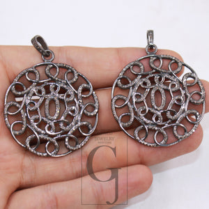 Antique look greek pendant designer Rosecut pave diamond pendant 925 sterling silver handmade finish circle shaped diamond pendant jewelry