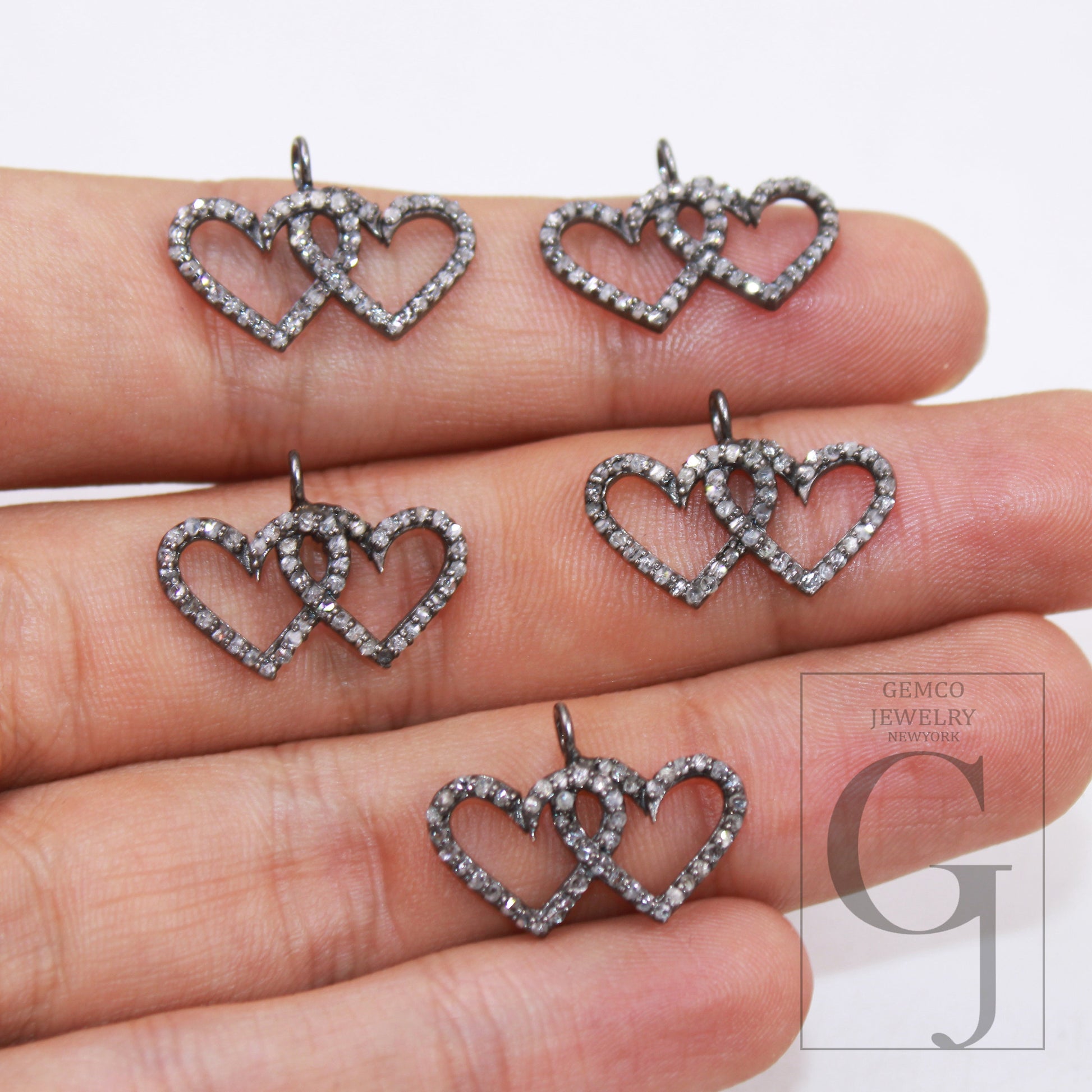 Love pendant Pave diamond rosecut pendant 925 silver pendant handmade diamond pendant interconnected heart shaped diamond charm jewelry