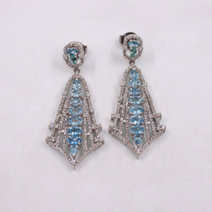 Beautiful Aquamarine designer earring Rosecut pave diamond earrings 925 sterling silver handmade silver finish diamond earring jewelry