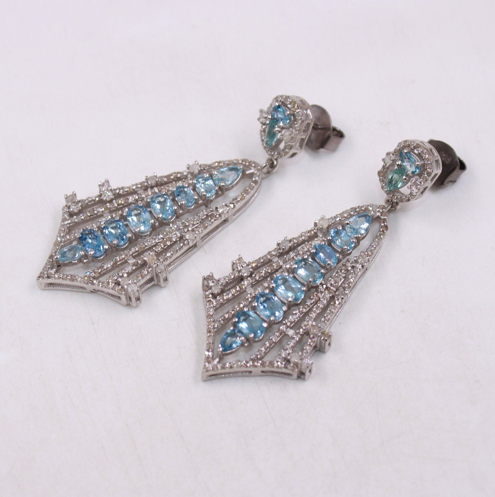 Beautiful Aquamarine designer earring Rosecut pave diamond earrings 925 sterling silver handmade silver finish diamond earring jewelry