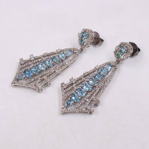 Beautiful Aquamarine designer earring Rosecut pave diamond earrings 925 sterling silver handmade silver finish diamond earring jewelry