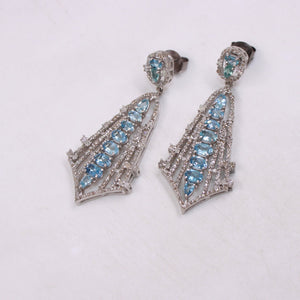 Beautiful Aquamarine designer earring Rosecut pave diamond earrings 925 sterling silver handmade silver finish diamond earring jewelry