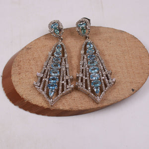 Beautiful Aquamarine designer earring Rosecut pave diamond earrings 925 sterling silver handmade silver finish diamond earring jewelry