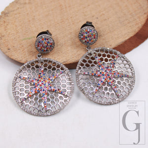 Multi sapphire Star earring designer Rosecut pave diamond earrings 925 sterling silver handmade silver finish diamond earring jewelry