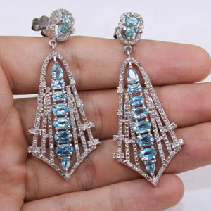 Beautiful Aquamarine Designer Earring Rosecut Pave Diamond Earrings 925 Sterling Silver Handmade Silver Finish Diamond Earring Jewelry