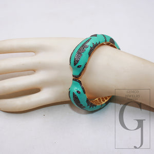 Light sea green enamel designer dolphin bangle Rose cut pave diamond bangle bracelet 925 sterling silver handmade finish diamond jewely