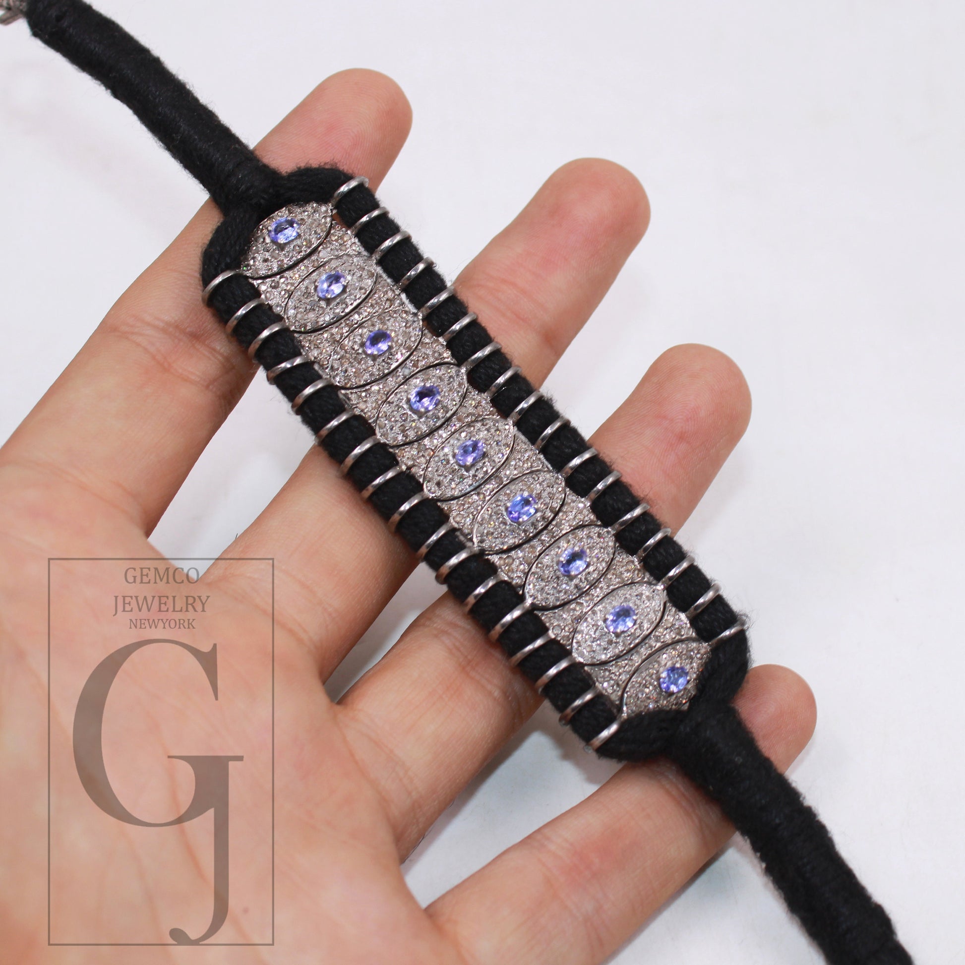 Tanzanite thread bracelet Rosecut pave diamond thread bangle bracelet 925 sterling silver handmade finish diamond bangle bracelet jewelry