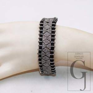 1pc Antique macrame bracelet Rosecut pave diamond thread bracelet sterling silver handmade diamond Macramé Bracelet black thread bracelet