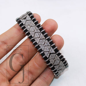 1pc Antique macrame bracelet Rosecut pave diamond thread bracelet sterling silver handmade diamond Macramé Bracelet black thread bracelet