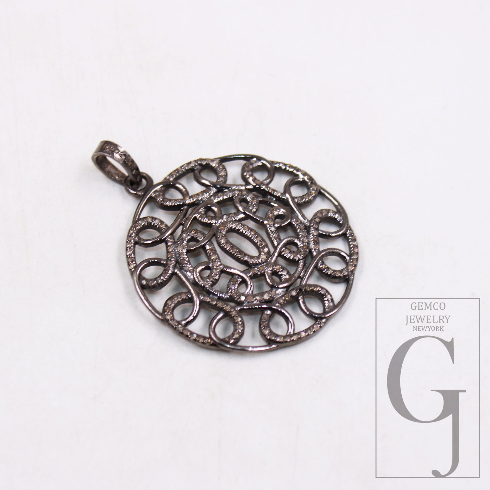 Antique look greek pendant designer Rosecut pave diamond pendant 925 sterling silver handmade finish circle shaped diamond pendant jewelry