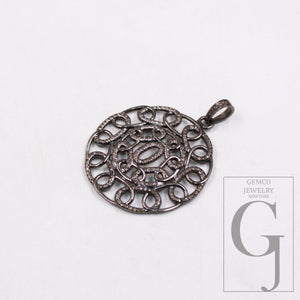 Antique look greek pendant designer Rosecut pave diamond pendant 925 sterling silver handmade finish circle shaped diamond pendant jewelry