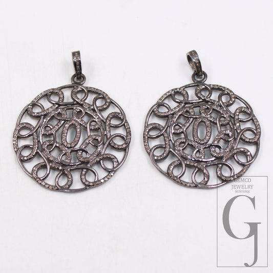 Antique look greek pendant designer Rosecut pave diamond pendant 925 sterling silver handmade finish circle shaped diamond pendant jewelry