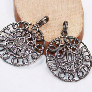 Antique look greek pendant designer Rosecut pave diamond pendant 925 sterling silver handmade finish circle shaped diamond pendant jewelry