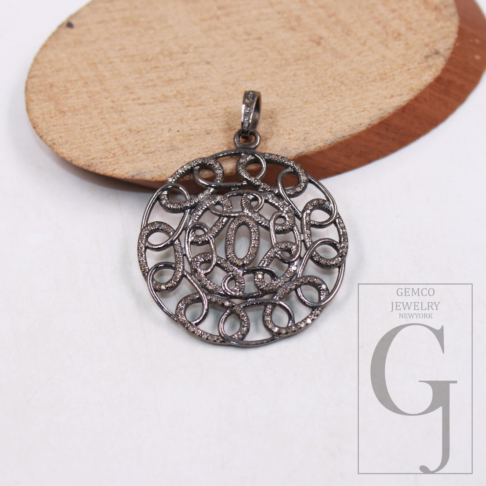 Antique Look Geek Pendant Designer Rosecut Pave Diamond Pendant 925 Sterling Silver Handmade Finish Circle Shaped Diamond Pendant Jewelry