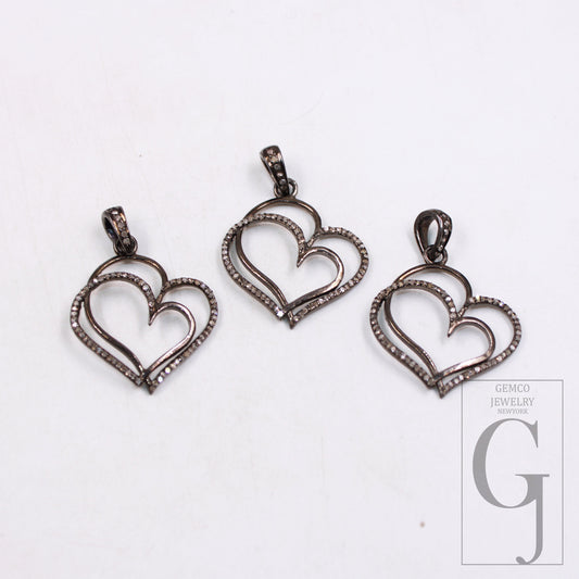 1pc Heart designer Rosecut pave diamond pendant 925 sterling silver handmade finish love diamond pendant jewelry antique finish sale pendant