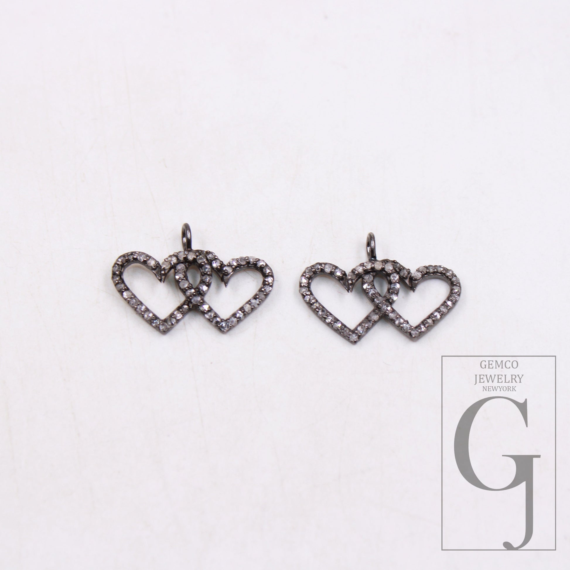 Love pendant Pave diamond rosecut pendant 925 silver pendant handmade diamond pendant interconnected heart shaped diamond charm jewelry