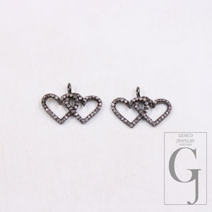 Love pendant Pave diamond rosecut pendant 925 silver pendant handmade diamond pendant interconnected heart shaped diamond charm jewelry