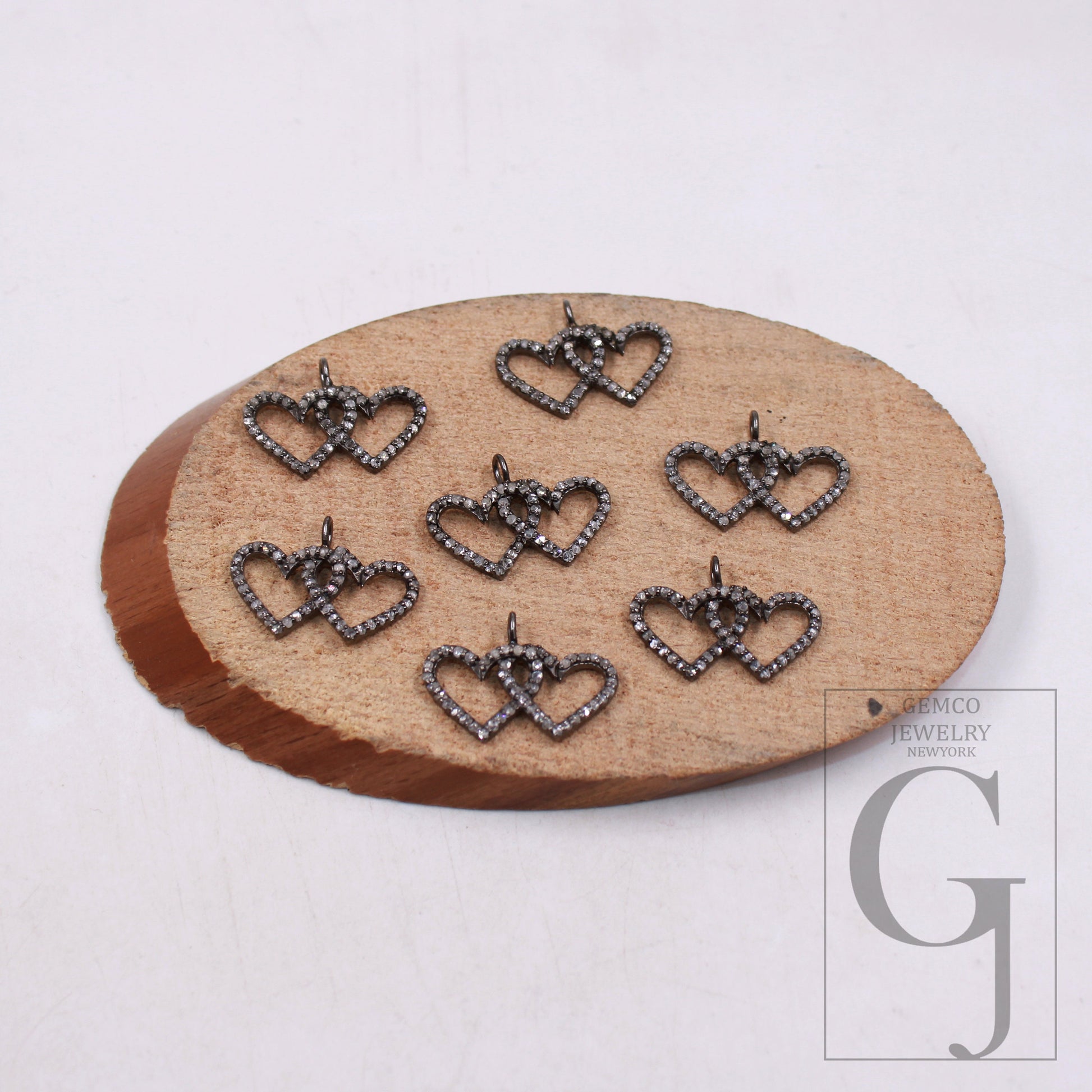 Love pendant Pave diamond rosecut pendant 925 silver pendant handmade diamond pendant interconnected heart shaped diamond charm jewelry