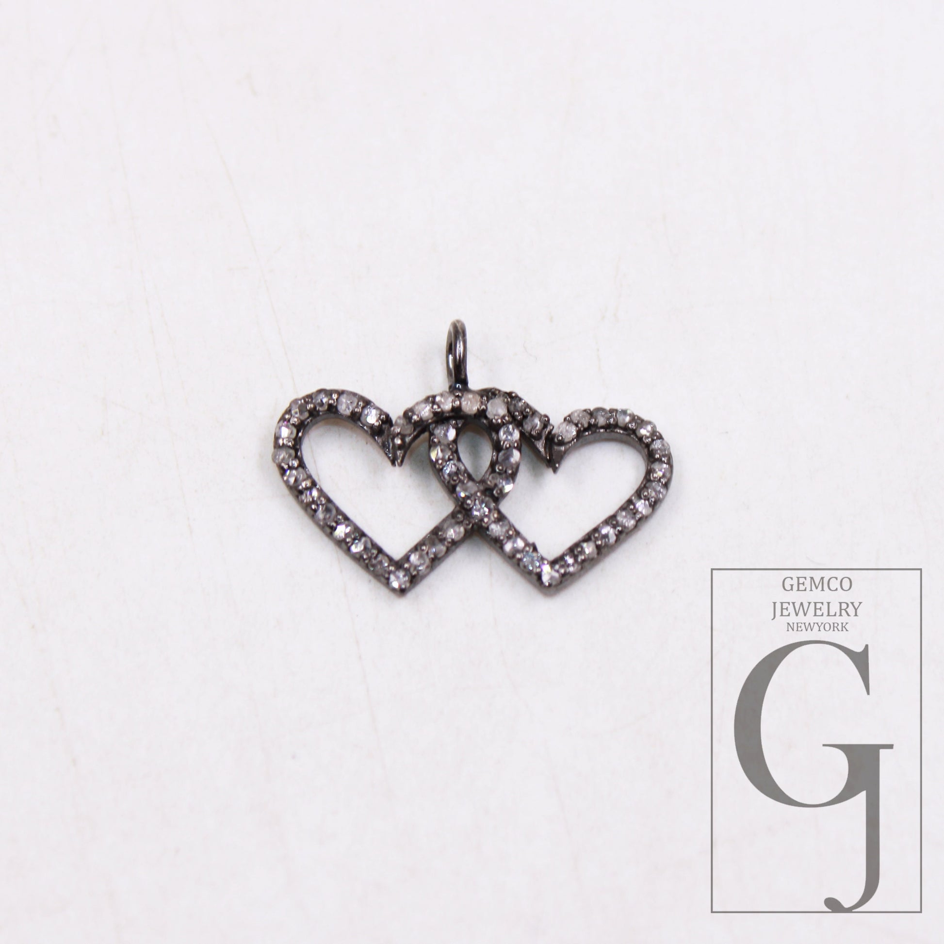 Love pendant Pave diamond rosecut pendant 925 silver pendant handmade diamond pendant interconnected heart shaped diamond charm jewelry