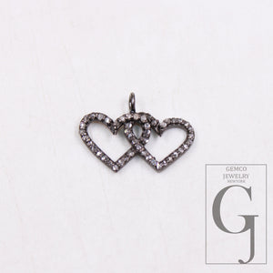 Love pendant Pave diamond rosecut pendant 925 silver pendant handmade diamond pendant interconnected heart shaped diamond charm jewelry