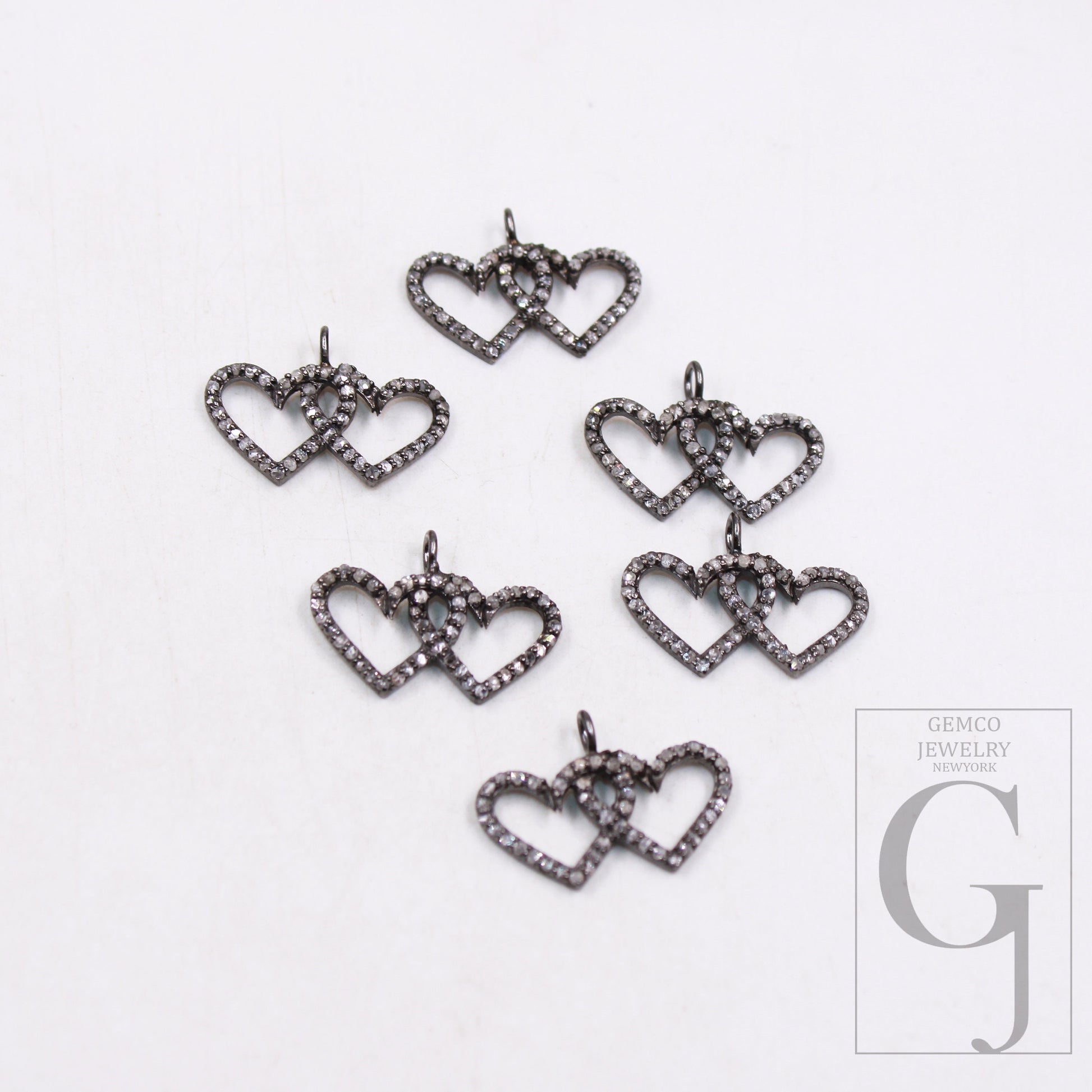 Love pendant Pave diamond rosecut pendant 925 silver pendant handmade diamond pendant interconnected heart shaped diamond charm jewelry
