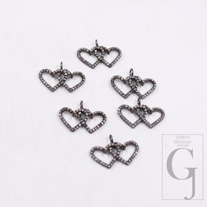 Love pendant Pave diamond rosecut pendant 925 silver pendant handmade diamond pendant interconnected heart shaped diamond charm jewelry