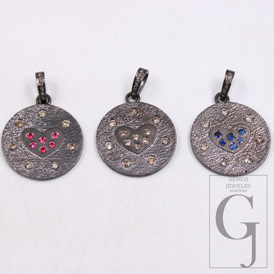 1pc antique finish diamond heart pendant brilliantcut diamond pendant 925 sterling silver handmade finish diamond charms necklace pendant