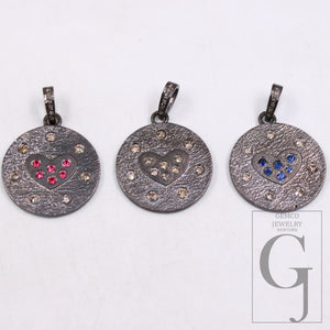 1pc antique finish diamond heart pendant brilliantcut diamond pendant 925 sterling silver handmade finish diamond charms necklace pendant
