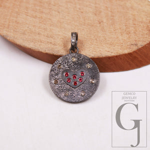 1pc antique finish diamond heart pendant brilliantcut diamond pendant 925 sterling silver handmade finish diamond charms necklace pendant