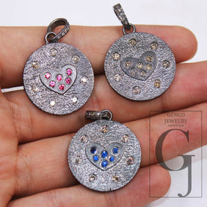 1pc antique finish diamond heart pendant brilliantcut diamond pendant 925 sterling silver handmade finish diamond charms necklace pendant