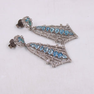 Beautiful Aquamarine designer earring Rosecut pave diamond earrings 925 sterling silver handmade silver finish diamond earring jewelry