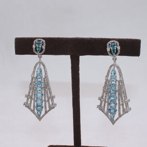 Beautiful Aquamarine designer earring Rosecut pave diamond earrings 925 sterling silver handmade silver finish diamond earring jewelry