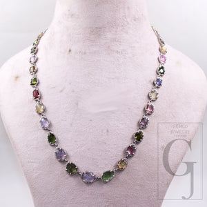 Natural multi-tourmaline diamond necklace rosecut pave diamond jewelry sterling 925 silver handmade jewelry adjustable necklace pendant