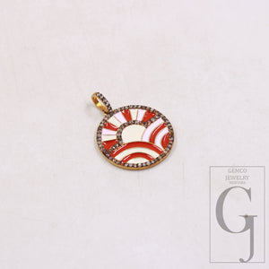 Beautiful Vermeil enamel designer pendant Rosecut pave diamond pendant 925 sterling silver handmade finish diamond charms necklace pendant