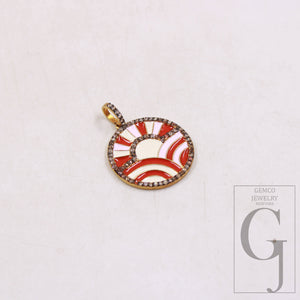 Beautiful Vermeil enamel designer pendant Rosecut pave diamond pendant 925 sterling silver handmade finish diamond charms necklace pendant