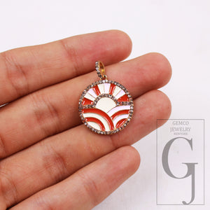 Beautiful Vermeil enamel designer pendant Rosecut pave diamond pendant 925 sterling silver handmade finish diamond charms necklace pendant