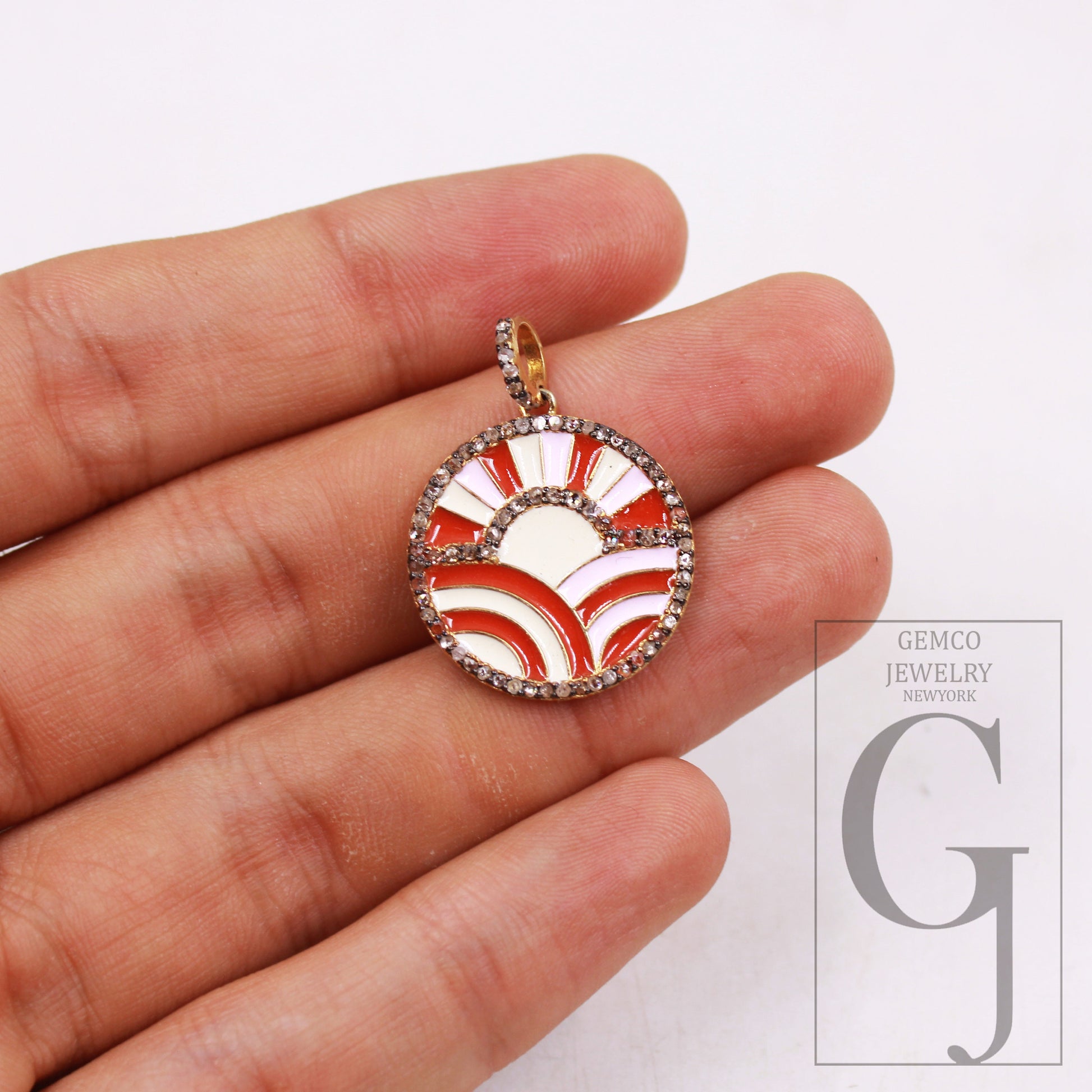 Beautiful Vermeil enamel designer pendant Rosecut pave diamond pendant 925 sterling silver handmade finish diamond charms necklace pendant