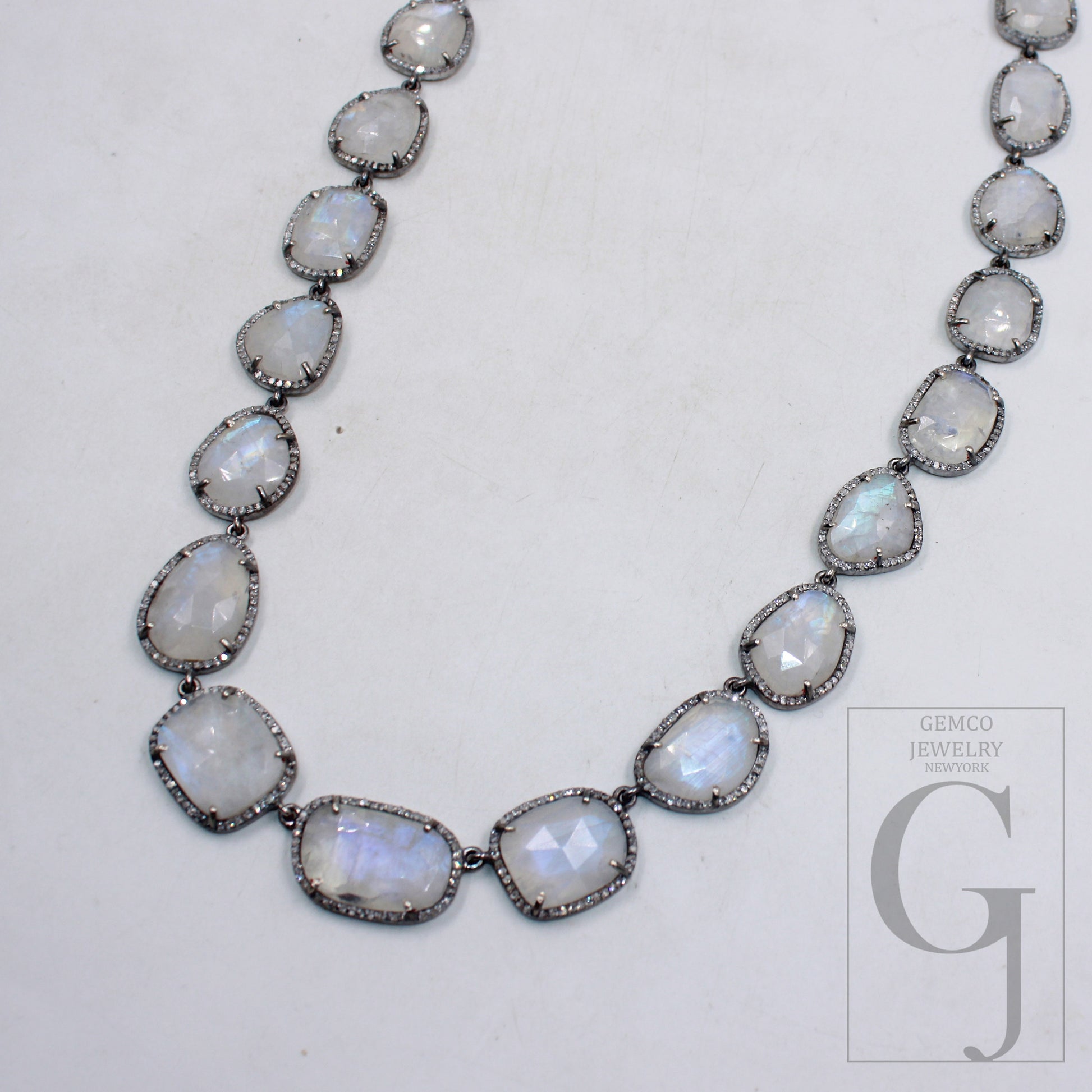 Natural Rainbow Moonstone Diamond Necklace Rosecut Pave Diamond Jewelry Sterling 925 Silver Handmade Jewelry Adjustable Necklace Pendant