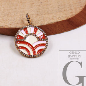 Beautiful Vermeil Enamel Designer Pendant Rosecut Pave Diamond Pendant 925 Sterling Silver Handmade Finish Diamond Charms Necklace Pendant