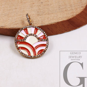 Handmade Designer Vermeil  Enamel Rosecut Diamond Pendant Necklace - Sterling Silver Finish  Diamond Charm Pendant