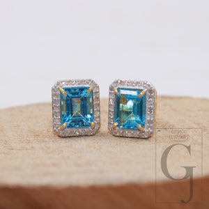 vermeil gold finish Blue topaz studs designer earring studs rosecut diamond 925 sterling silver handmade diamond pave stud earring jewelry