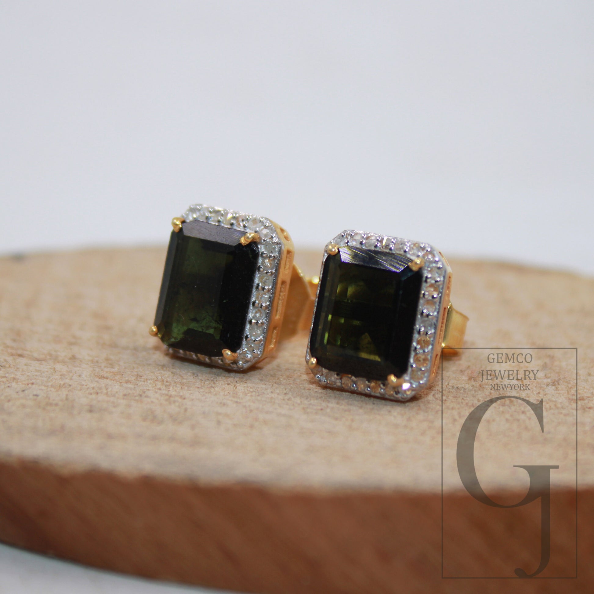 Vermeil Gold Finish Green Tourmaline Studs Designer Earring Studs Rosecut Diamond Sterling Silver Handmade Diamond Pave Stud Earring Jewelry