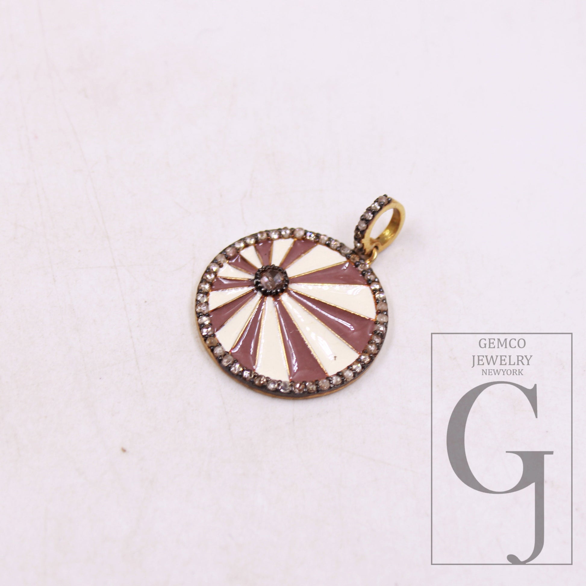 Beautiful enamel sunburst designer pendant Rosecut pave diamond pendant 925 sterling silver handmade finish diamond charms necklace pendant
